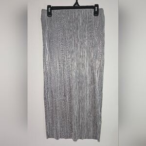 Calvin Klein NWT Pleated Silver Metallic Midi Skirt Size M